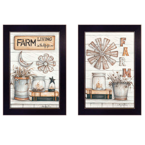 HomeRoots Set of Two Farm Living Framed Print Wall Art for Rustic Charm and Modern Style Home Decor Black 405973