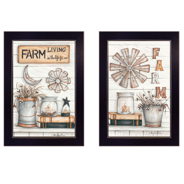 HomeRoots Set of Two Farm Living Framed Print Wall Art for Rustic Charm and Modern Style Home Decor Black 405973