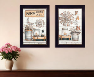 HomeRoots Set of Two Farm Living Framed Print Wall Art for Rustic Charm and Modern Style Home Decor Black 405973