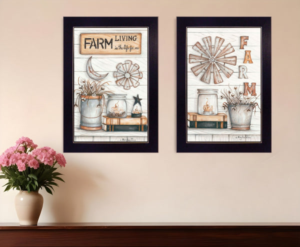 HomeRoots Set of Two Farm Living Framed Print Wall Art for Rustic Charm and Modern Style Home Decor Black 405973