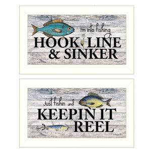 Homeroots Set Of Two Fishing Combo 2 White Framed Print Wall Art  Wood Paper And Texture 405976