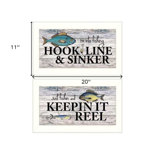 Homeroots Set Of Two Fishing Combo 2 White Framed Print Wall Art  Wood Paper And Texture 405976