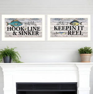 Homeroots Set Of Two Fishing Combo 2 White Framed Print Wall Art  Wood Paper And Texture 405976