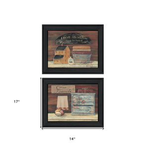 Homeroots Set Of Two Hot Bath Or Clean Towels Black Framed Print Bathroom Wall Art  Wood Paper And Texture 405977