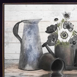 Homeroots Set Of Two Floral With Tin Ware 2 Black Framed Print Wall Art  Wood Paper And Texture 405983