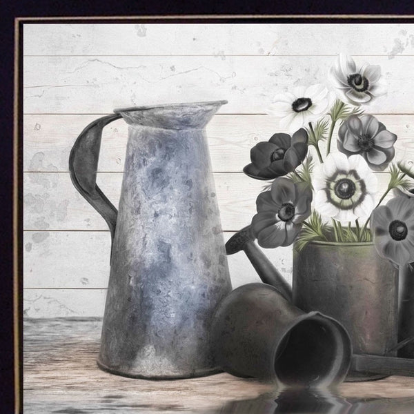 Homeroots Set Of Two Floral With Tin Ware 2 Black Framed Print Wall Art  Wood Paper And Texture 405983