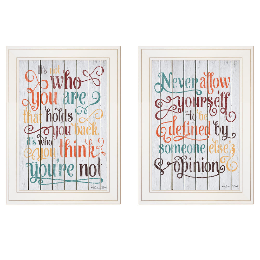 Homeroots Set Of Two Who You Think 1 White Framed Print Wall Art  Wood Paper And Texture 405984
