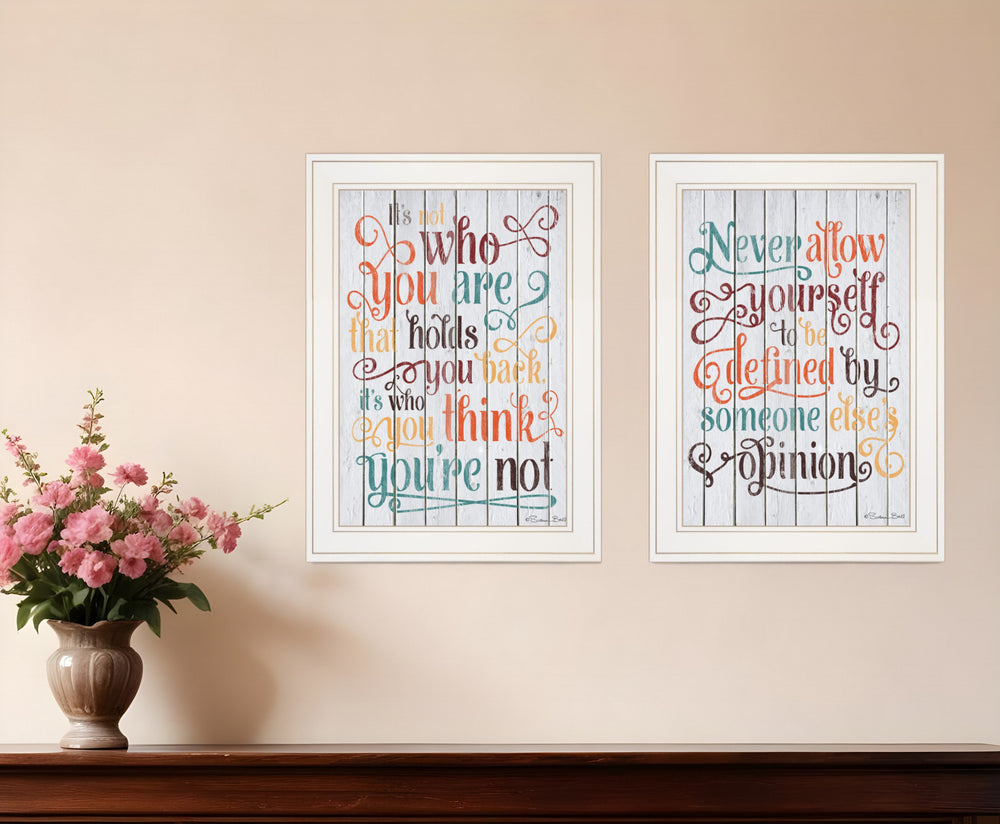 Homeroots Set Of Two Who You Think 1 White Framed Print Wall Art  Wood Paper And Texture 405984