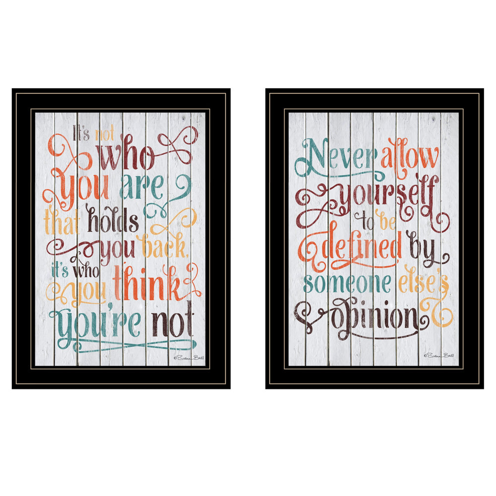 Homeroots Set Of Two Who You Think 2 Black Framed Print Wall Art  Wood Paper And Texture 405985