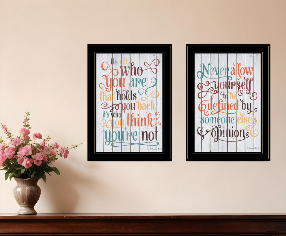 Homeroots Set Of Two Who You Think 2 Black Framed Print Wall Art  Wood Paper And Texture 405985
