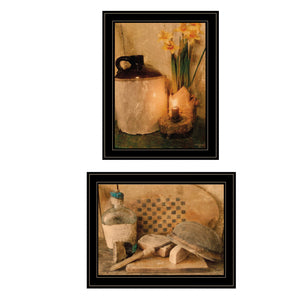 Homeroots Set Of Two Daffodils And Cider 2 Black Framed Print Bathroom Wall Art Black And Gold Wood Paper And Texture 405987