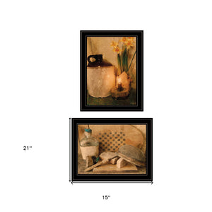 Homeroots Set Of Two Daffodils And Cider 2 Black Framed Print Bathroom Wall Art Black And Gold Wood Paper And Texture 405987