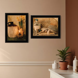 Homeroots Set Of Two Daffodils And Cider 2 Black Framed Print Bathroom Wall Art Black And Gold Wood Paper And Texture 405987