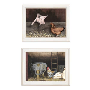 HomeRoots Set of Two Charming Bacon and Eggs Framed Prints for Playful Farmhouse Kitchen Decor 405990