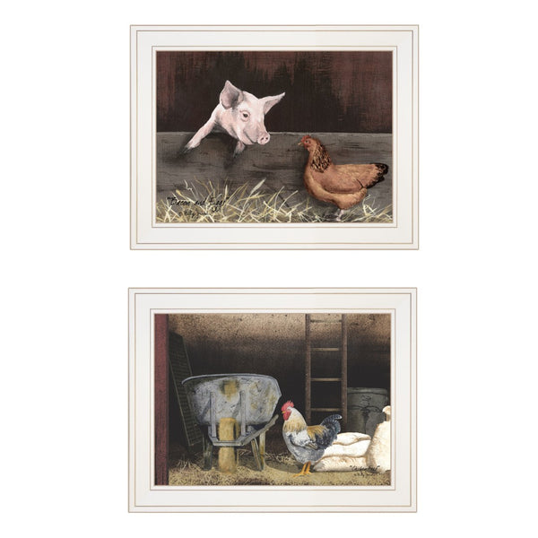 HomeRoots Set of Two Charming Bacon and Eggs Framed Prints for Playful Farmhouse Kitchen Decor 405990