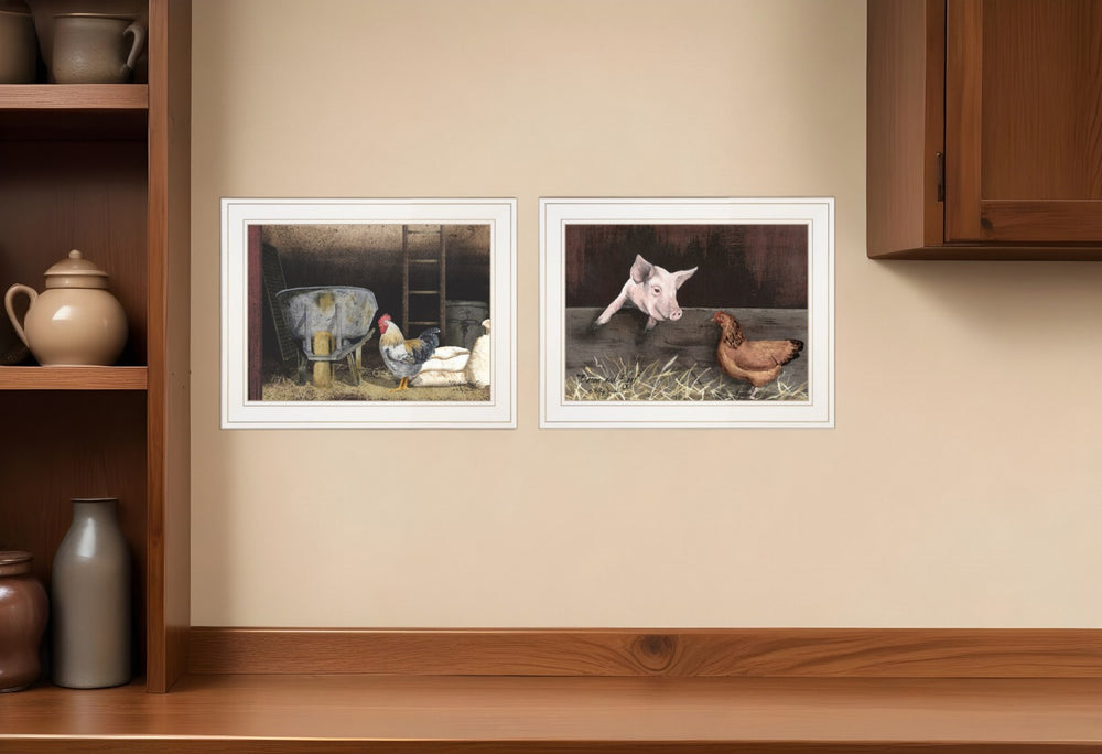 HomeRoots Set of Two Charming Bacon and Eggs Framed Prints for Playful Farmhouse Kitchen Decor 405990