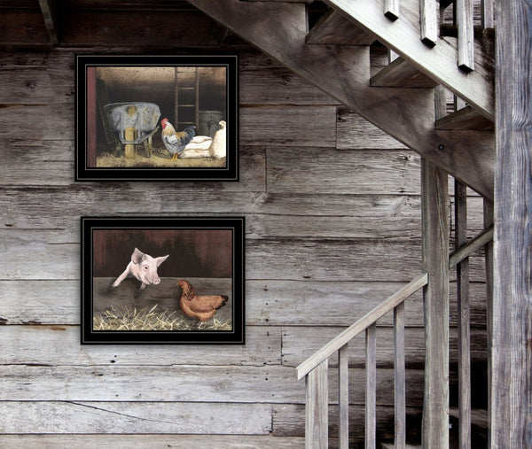 HomeRoots Set of Two Framed Bacon and Eggs Prints - Rustic Farmhouse Wall Art for Kitchen Decor 405991
