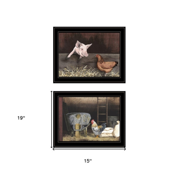 HomeRoots Set of Two Framed Bacon and Eggs Prints - Rustic Farmhouse Wall Art for Kitchen Decor 405991