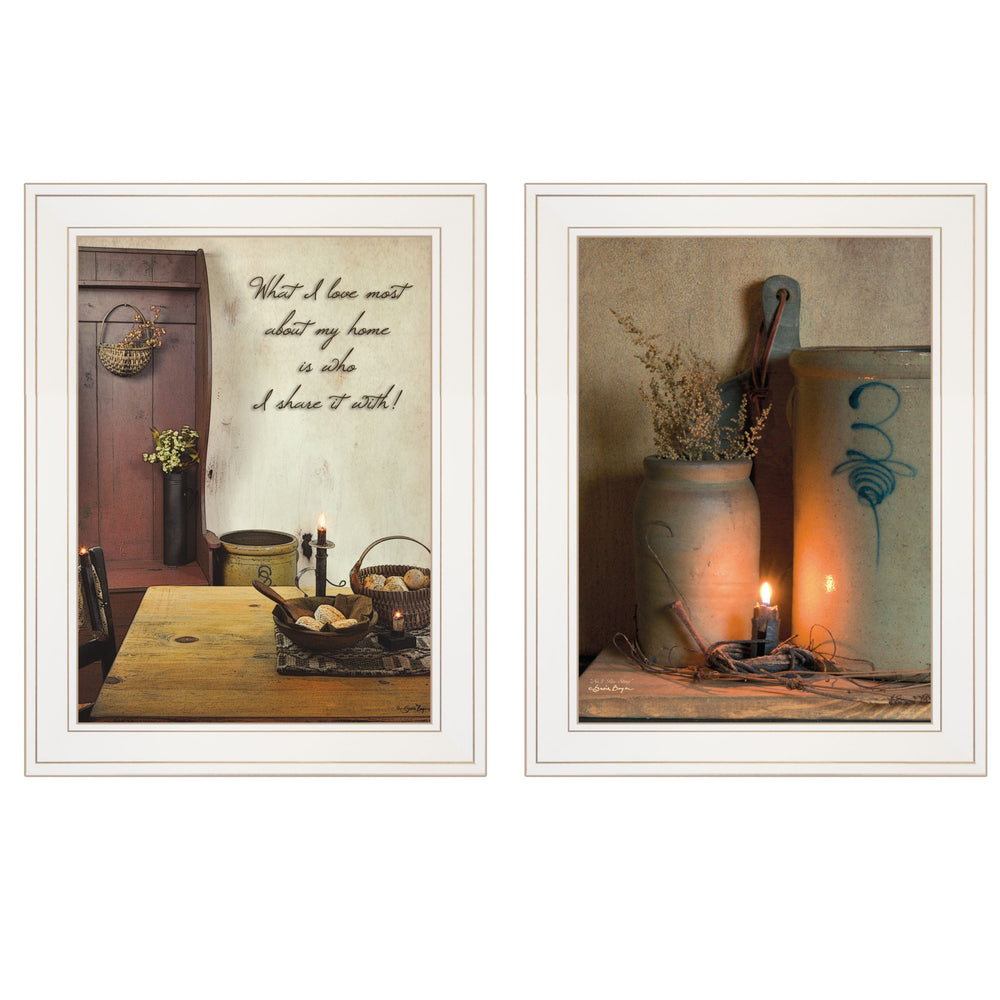 Homeroots Set Of Two What I Love Most 1 White Framed Print Wall Art  Wood Paper And Texture 405992