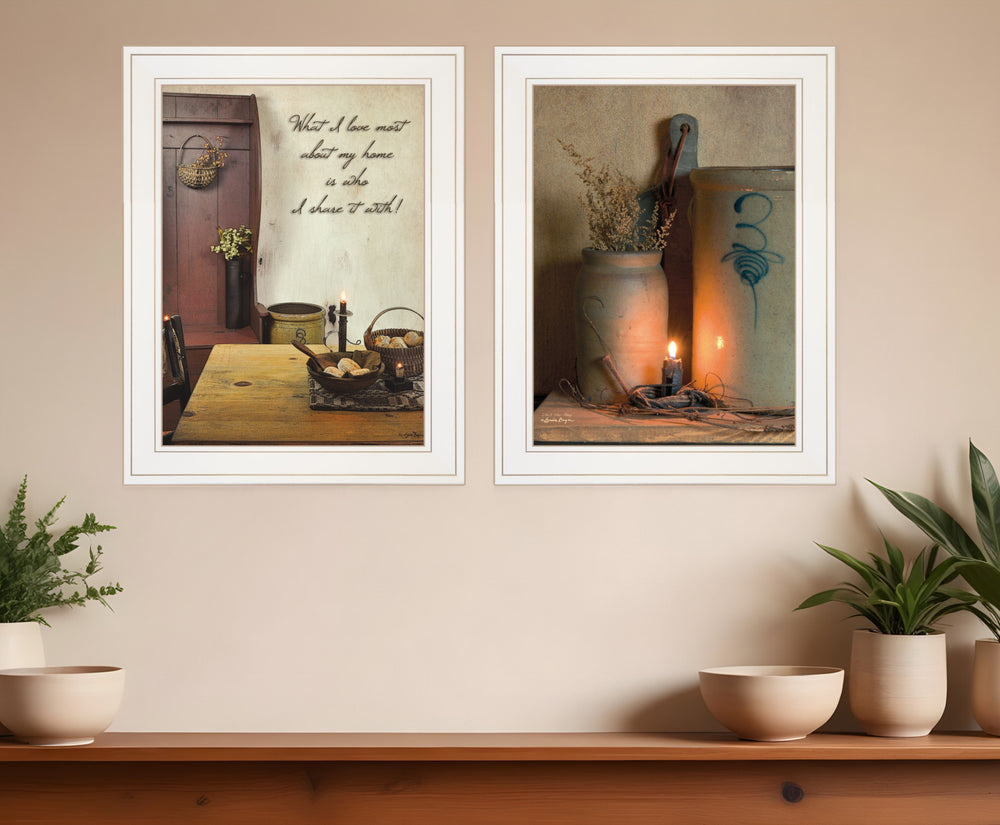 Homeroots Set Of Two What I Love Most 1 White Framed Print Wall Art  Wood Paper And Texture 405992