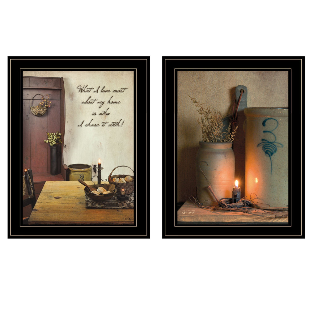 Homeroots Set Of Two What I Love Most 2 Black Framed Print Wall Art  Wood Paper And Texture 405993