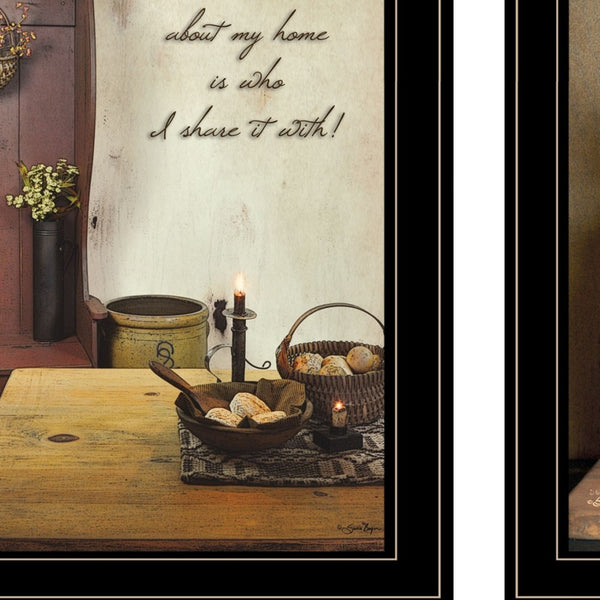 Homeroots Set Of Two What I Love Most 2 Black Framed Print Wall Art  Wood Paper And Texture 405993