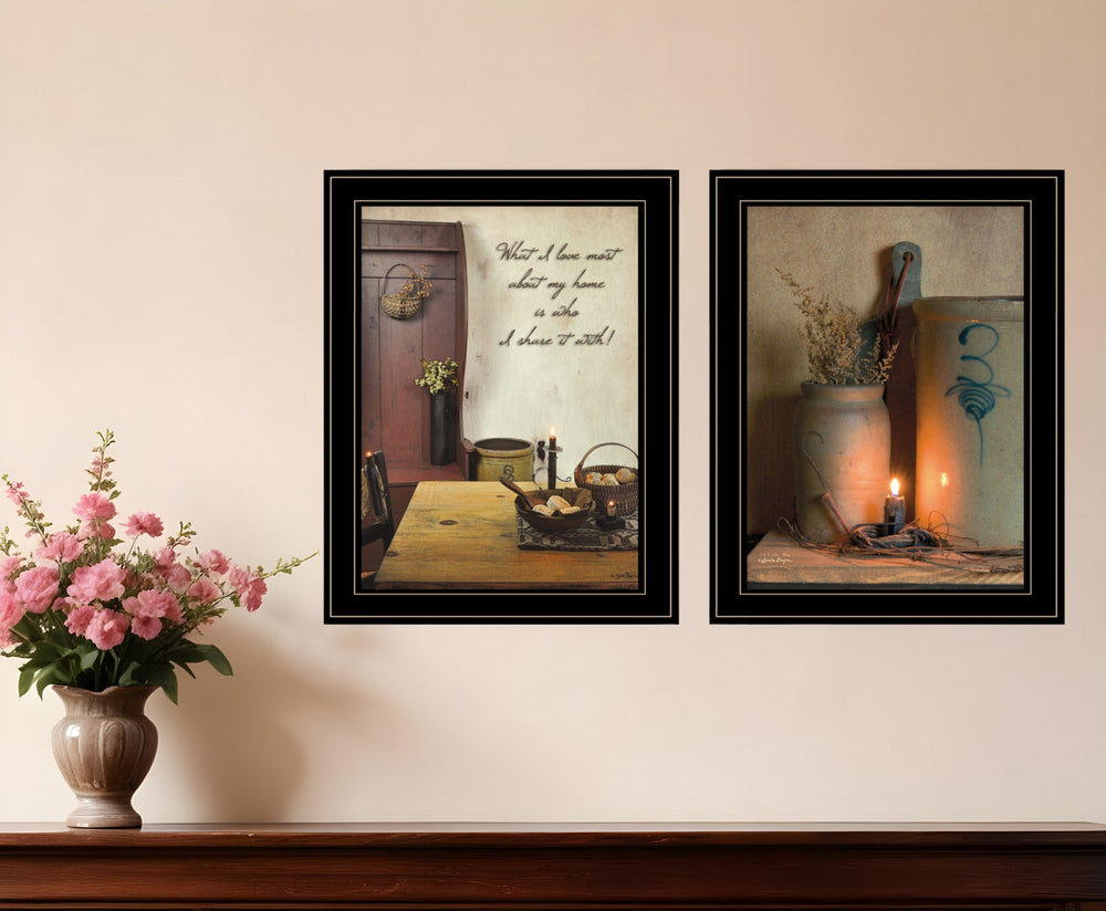 Homeroots Set Of Two What I Love Most 2 Black Framed Print Wall Art  Wood Paper And Texture 405993