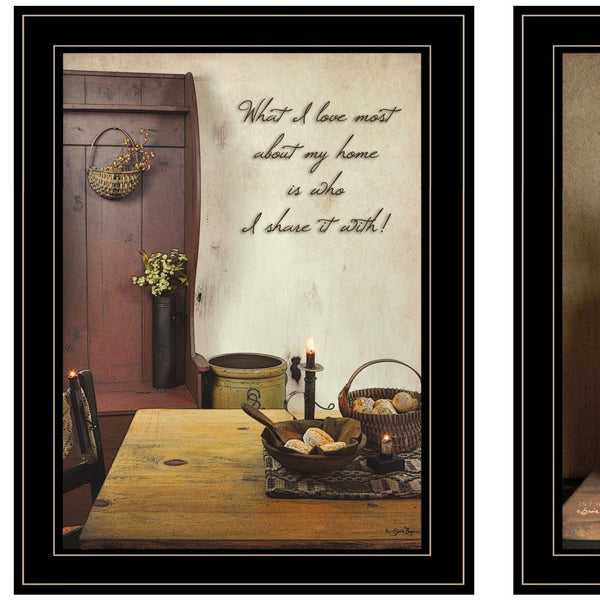 Homeroots Set Of Two What I Love Most 2 Black Framed Print Wall Art  Wood Paper And Texture 405993