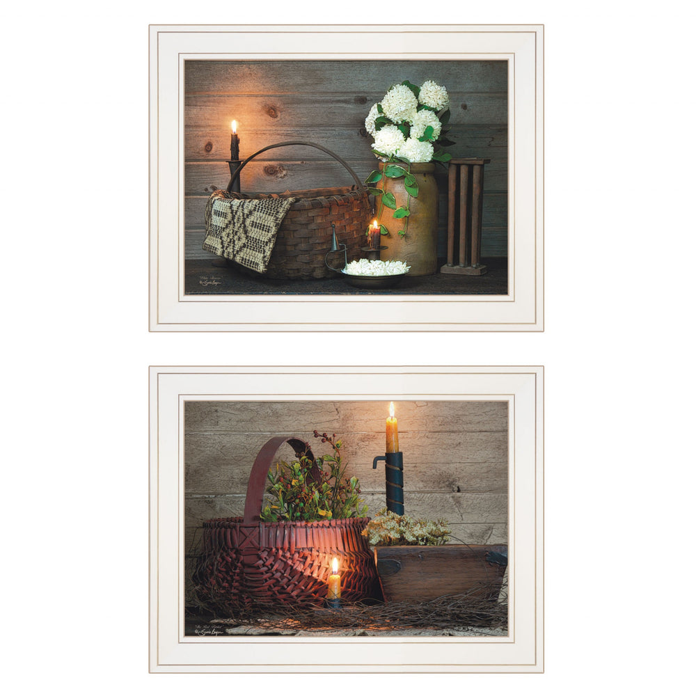 Homeroots Set Of Two White Or Red Baskets 1 White Framed Print Wall Art  Wood Paper And Texture 405994