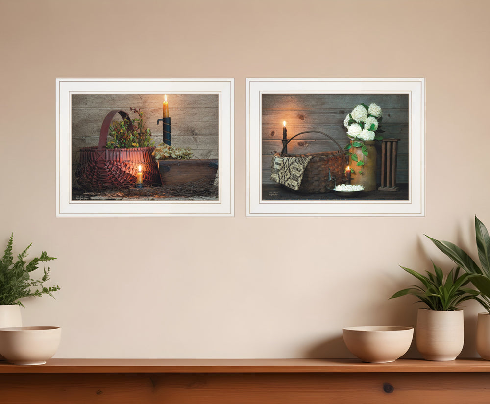 Homeroots Set Of Two White Or Red Baskets 1 White Framed Print Wall Art  Wood Paper And Texture 405994