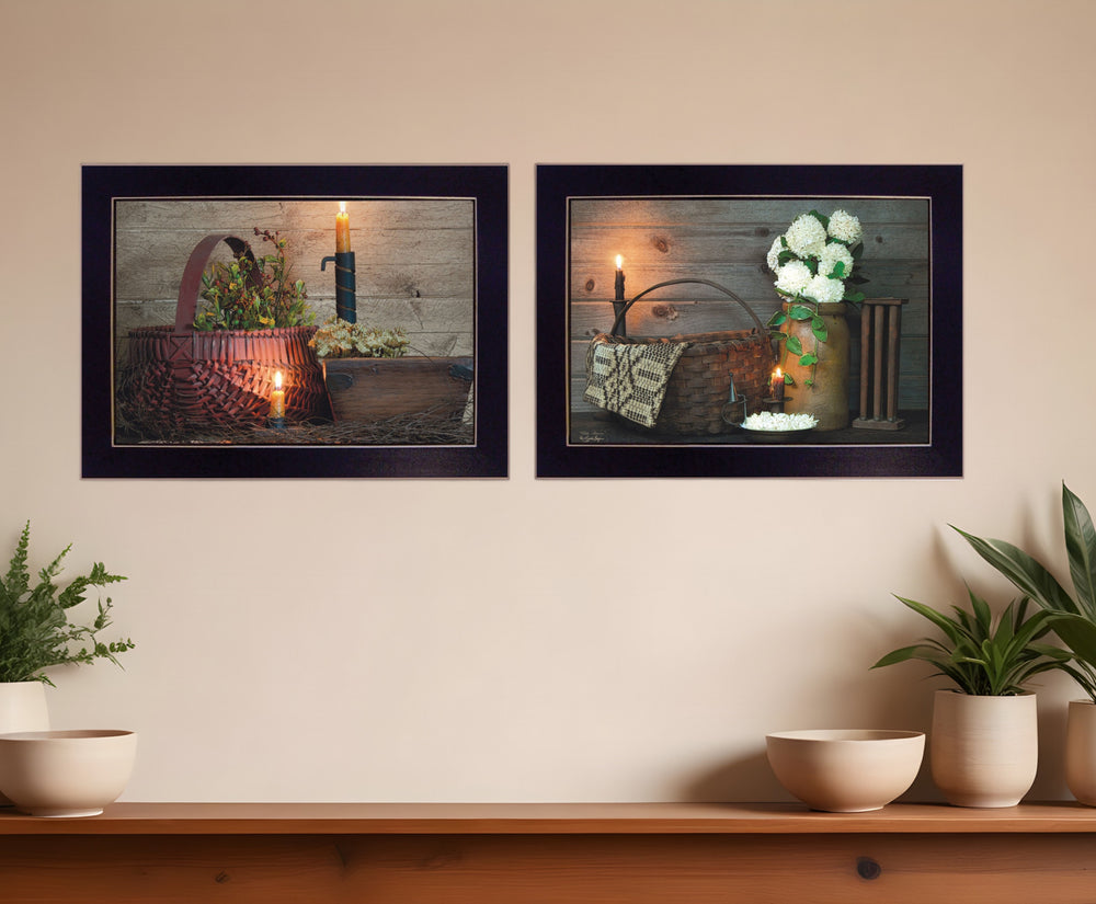 Homeroots Set Of Two White Or Red Baskets 3 Black Framed Print Wall Art  Wood Paper 405996