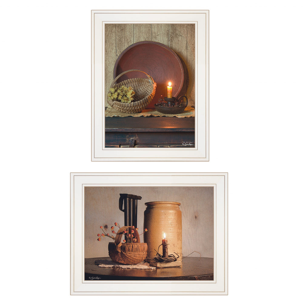Homeroots Set Of Two Red Bowl Or Bittersweet Basket 1 White Framed Print Wall Art  Wood Paper And Texture 405997