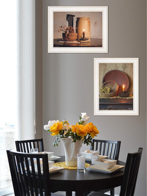 Homeroots Set Of Two Red Bowl Or Bittersweet Basket 1 White Framed Print Wall Art  Wood Paper And Texture 405997