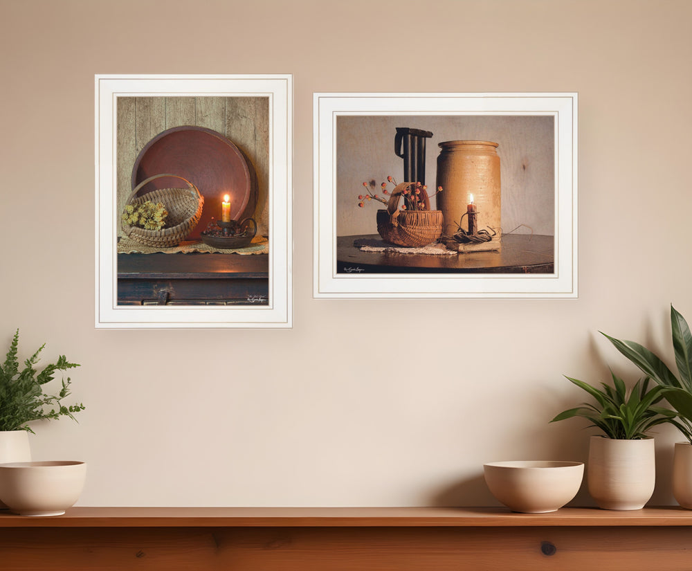 Homeroots Set Of Two Red Bowl Or Bittersweet Basket 1 White Framed Print Wall Art  Wood Paper And Texture 405997