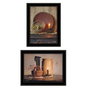 Homeroots Set Of Two Red Bowl Or Bittersweet Basket 2 Black Framed Print Wall Art  Wood Paper And Texture 405998