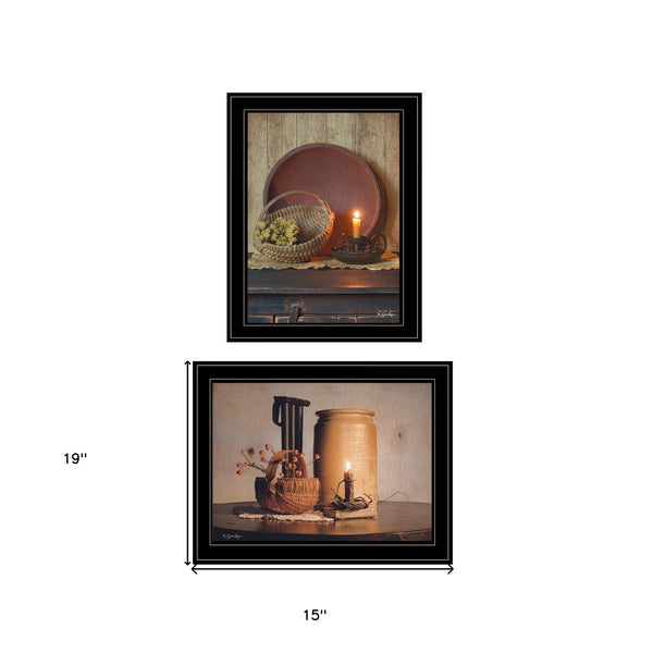 Homeroots Set Of Two Red Bowl Or Bittersweet Basket 2 Black Framed Print Wall Art  Wood Paper And Texture 405998
