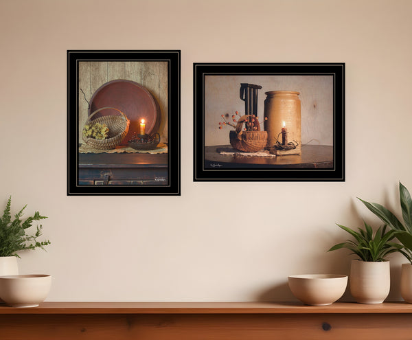 Homeroots Set Of Two Red Bowl Or Bittersweet Basket 2 Black Framed Print Wall Art  Wood Paper And Texture 405998