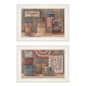 HomeRoots Set of Two White Framed Prints - Contemporary God Bless or Sweet Land Wall Art for Stylish Decor 405999
