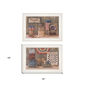 HomeRoots Set of Two White Framed Prints - Contemporary God Bless or Sweet Land Wall Art for Stylish Decor 405999