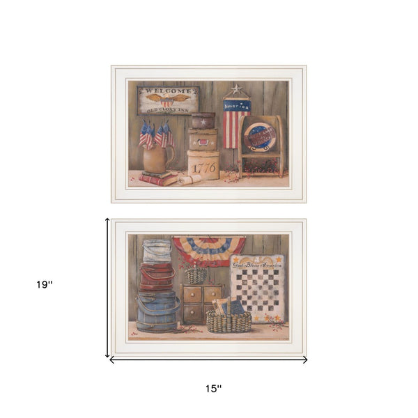 HomeRoots Set of Two White Framed Prints - Contemporary God Bless or Sweet Land Wall Art for Stylish Decor 405999