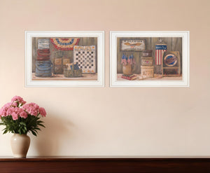 HomeRoots Set of Two White Framed Prints - Contemporary God Bless or Sweet Land Wall Art for Stylish Decor 405999