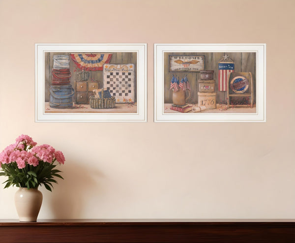 HomeRoots Set of Two White Framed Prints - Contemporary God Bless or Sweet Land Wall Art for Stylish Decor 405999