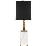 Robert Abbey Oculus Table Lamp Warm Brass Finish w/ White Marble Base Black Painted Opaque Parchment Shade With White Lining