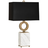 Robert Abbey Oculus Table Lamp Warm Brass Finish w/ White Marble Base Black Painted Opaque Parchment Shade With White Lining