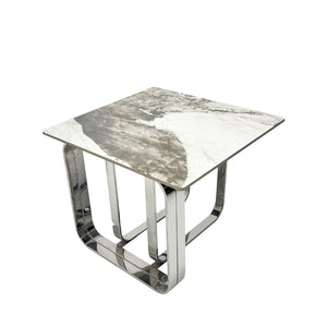English Elm Rectangular End Table With Sintered Stone Top & Sleek Silver Frame For Modern Living Spaces W2978S00019-GIGA