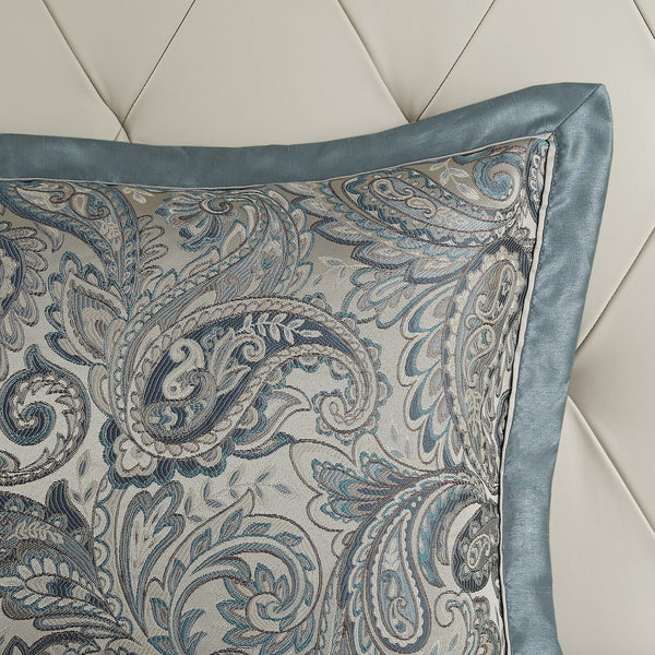 English Elm 12 Piece Comforter Set with Cotton Sateen Sheets Paisley Jacquard Bedding Queen Gray Accents Teal 19.29 L x 23.62 W x 12.2 H B035P148327