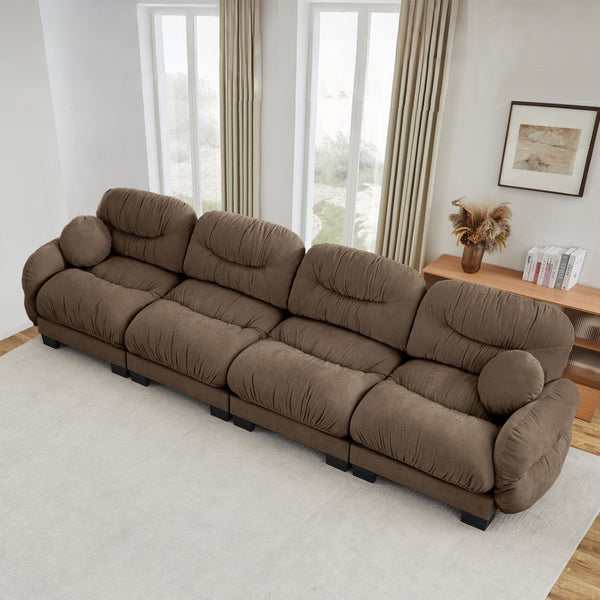 English Elm Pleated Chenille Modular Sofa with Ergonomic Foam Cushions and Sculptural Curved Armrests Brown W5656S00061