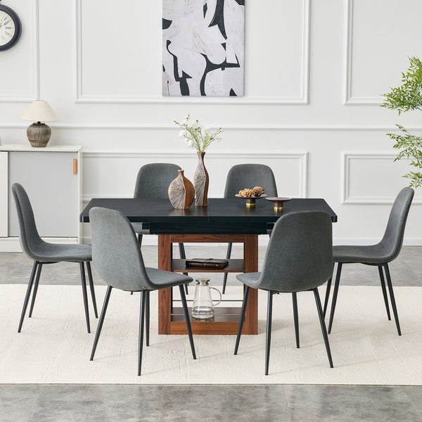 English Elm Expandable Dining Set Seats Eight with Linen Chairs and Dual Tone Mdf Table Dark Gray,Walnut+Black W1151S04695