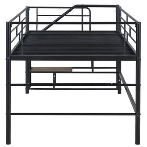 English Elm Mid Mid Loft Bed with Storage Stairs Twin Safety Ladder Low 26.6" Slats Sturdy Metal Frame Black MF323325AAB