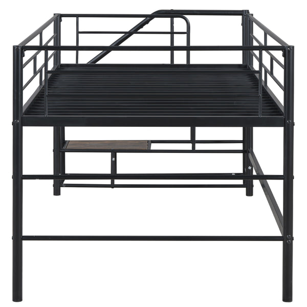 English Elm Mid Mid Loft Bed with Storage Stairs Twin Safety Ladder Low 26.6" Slats Sturdy Metal Frame Black MF323325AAB
